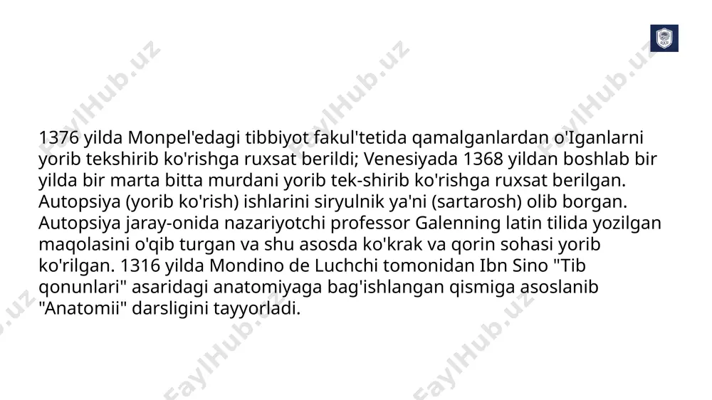 london, parij, nyurnberg kabi qoidalari nashr qilina boshlandi. yuqumli kasalliklar bilan kurashishda shaharni toza ichimlik suvi bilan ta'minlash katta ahamiyatga ega bo'ldi. xv asrlarda garbiy ovropada ishlab chiqaruvchi kuchlarning o'sishi va savdo-sotiqning rivojlanishi natijasida feodal jamiyatining parchalanish jarayoni boshlandi. xv- xvii asrlarda hunarmandchilik, savdo-sotiqni rivojlantirish, ishlab chiqarishni oshiri, yangi turdagi bozorlarni ochish, ishlab chiqarishni kengaytirish va sotib olish kabi o'zgarish yirik geografik kashfiyotlarni keltirib chiqardi. ilm-fan va madaniyat jadal rivolandi. texnika sohasidagi chuqur o' zgarishlar aniq fanlarning jadal rivojlanishiga olib keldi. davlatlardagi yangi kashfiyotlar keng migyosdagi haqidagi ma'lumotlarni: ovropaliklar birinchi marta ko'pgina yangi o'simliklar va hayovonlarni, boshqa dav-lat xalqlarini, ularning madaniyati va urf-odatlarini bilishdi. davlatlarga sayohatlar va geografik kashfiyotlar farmasevtika tibbiyotini boyitdi. hindiston va xitoydan yevropaga opiy, kamfara, smola va boshqa dori moddalari, amerikadan esa — xinin po'stlog'i, gaya daraxti,yalpiz ildizi,kakao mevasi olib kelindi. dorishunoslik bo'yicha parasel's o'z zamonasi uchun yangi dorilar meyori haqida: "hamma dori zahar, hech qaysi dori …