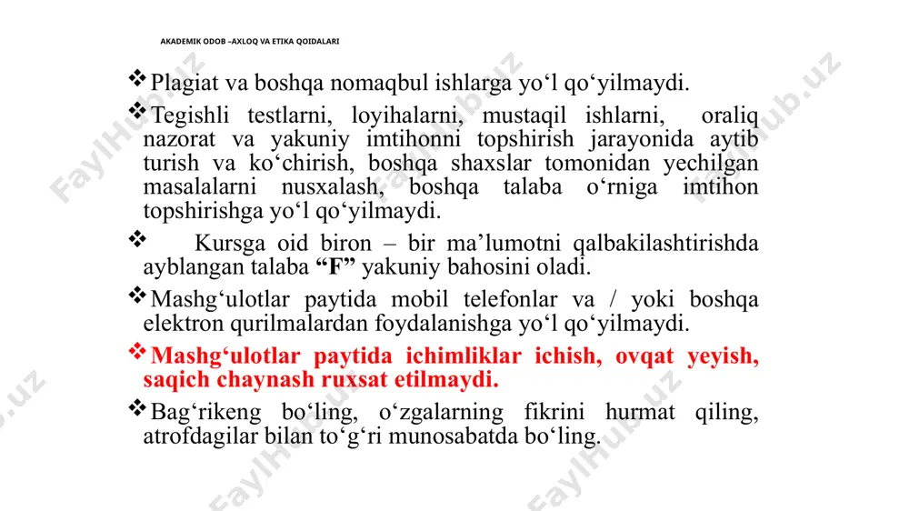 нституцияси ix bob 50-modda. har kim ta’lim olish huquqiga ega. davlat uzluksiz ta’lim tizimi, uning har xil turlari va shakllari, davlat va nodavlat ta’lim tashkilotlari rivojlanishini ta’minlaydi. davlat maktabgacha ta’lim va tarbiyani rivojlantirish uchun shart-sharoitlar yaratadi. davlat bepul umumiy o‘rta ta’lim va boshlang‘ich professional ta’lim olishni kafolatlaymaktabgacha ta’lim va tarbiya, umumiy o‘rta ta’lim davlat nazoratidadir.. di. umumiy o‘rta ta’lim majburiydir. давлат таълим муассасаларини маблағ билан таъминлашга мажбурий умумий ўрта таълим академик лицей ёки касб-ҳунар коллежида таълим олиш йўналишини танлаш ҳуқуқи таълимини олишга фуқароларнинг билим олиш, касб танлаш ва ўз малакасини ошириш ҳуқуқларнинг рўёбга чиқарилишига давлат ва жамият таълим муассасаларининг юқори малакали рақобатбардош мутахассисларни тайёрлаш йўлидаги фаолиятини ҳам уйғунлаштиради ҳамда қуйидагиларга кафолат беради узлуксиз таълимни ташкил этиш муайян тамойилларга асосланади таълимнинг устуворлиги таълимнинг демократлашуви таълимнинг инсонпарварлашуви таълимнинг ижтимоийлашуви таълимнинг миллий йўналтирилганлиги таълим ва тарбиянинг узвий боғлиқлиги, бу жараённинг ҳар томонлама камол топган инсонни шакллантиришга йўналтирилганлиги узлуксиз таълим ўзбекистон республикаси вазирлар маҳкамаси …