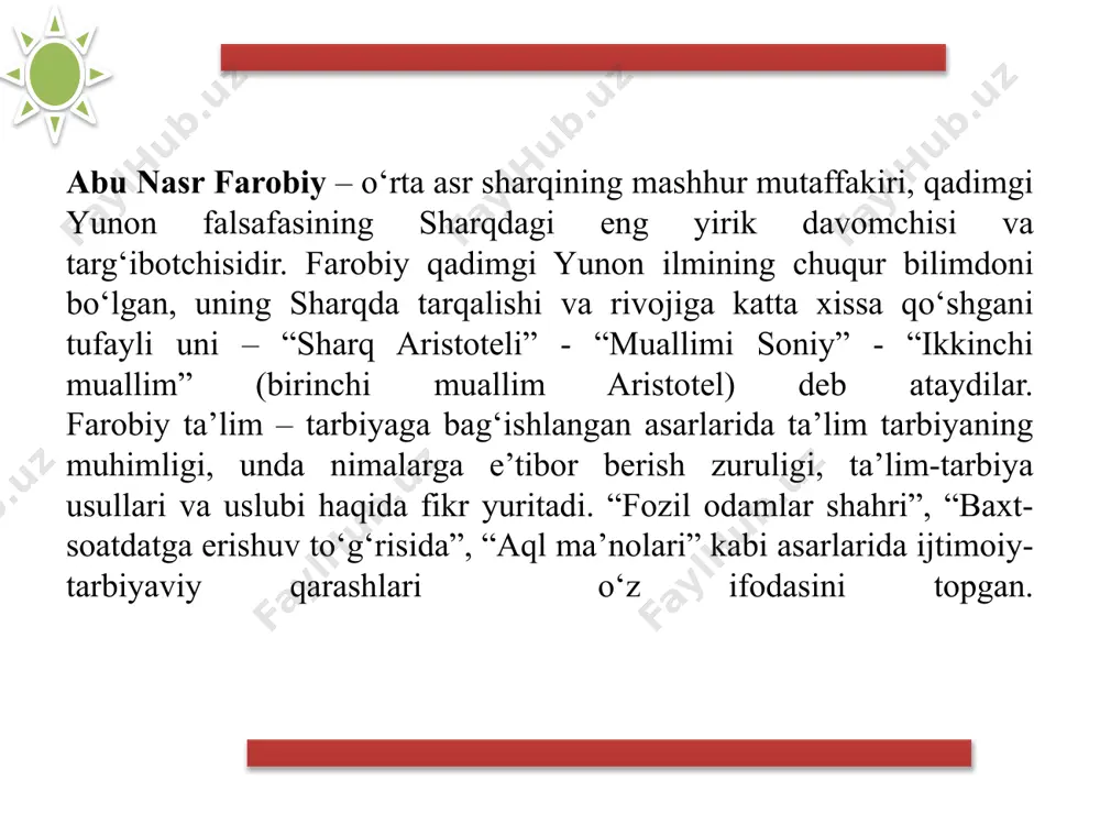 arbiyani to‘g‘ri yo‘lga qo‘yish, uni rivojlantirish bilangina amalga oshirish mumkin, deb bildilar. jadidlar ma’rifati haqida gap ketganda dastlab qirimlik ismoil gaspirinskiyni tilga olish kerak. u rossiya musulmonlari orasida birinchi bo‘lib“ maktabi usuli jadida” yani “ yangi usul maktabi”ga asos soldi. ismoil gasprinskiy taklif etgan “ usuli jadid” maktabining tuzilishi, darslarning tashkil qilinishi, o‘qitish metodikasi, nazorat turlari ko‘p jihatdan evropa talim tizimiga yaqin bo‘lgan. u madrasalarni isloh qilish, dunyoviy fanlarni o‘qitish masalalarini ko‘tardi. jumladan, diniy fanlar bilan birga tibbiyot, kimyo kabi fanlarni o‘rganish zarurligi haqida so‘z yuritadi. i.gasprinskiy yangi usulni targ‘ib qilish, jadid maktablarini tashkil ettirish uchun turli joylarga safar qiladi. turkistonda ham 2 marta bo‘lib, mahalliy halq yordamida, dastlabki yangi usul maktablari ochishga muvaffaq bo‘ldi. jadidlar, eng avvalo, o‘qitishning eski usullari o‘rniga yoshlarga zamonaviy ilmlarni o‘rgatish zarurligini tushunishlari bilan birga, ta’lim tizimida ona tilini chuqurroq o‘rgatish, ona tilidagi darslarni ko‘paytirish, boshqacha qilib aytganda, o‘quv dasturida ona tilidagi darslarni oshirish orqali …