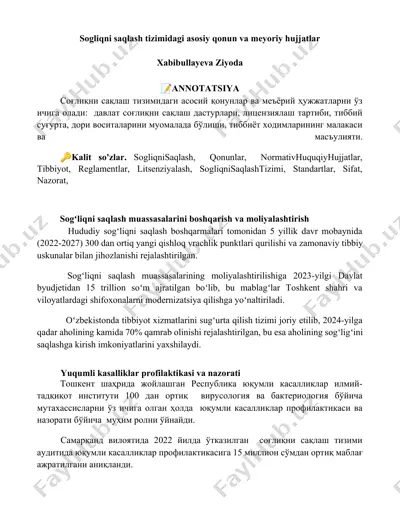 sog'liqnisaqlash va moliyalashtirish — DOCX