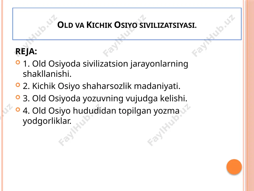 ’llaniladi. “sivilizatsiya” lotincha “sivilus” so’zidan olingan bo’lib, aynan “fuqarolikka oid” degan ma’noni angalatadi (falsafa asoslari. tuzuvchi va mas’ul muharrir q.nazarov. t.:o’zbekiston, 2005). sivilizatsiyaga berilgan ta’riflardan ko’pchilik uni madaniy-texnik taraqqiyotning yuqori bosqichi, ba’zilar esa jamiyat tarixiy davri, ma’lum bir qolipdagi namunasi (“formatsiya” bilan tenglashtiriladi), boshqalar esa, insoniyatning yovvoyilik va vahshiylikdan so’nggi taraqqiyot davri deb belgilashadi. nima bo’lganda ham bizningcha, madaniyat va sivilizatsiya uzviy bog’liq bo’lib, bir biri bilan to’ldiradi, bir birsiz sodir bo’lmaydi. shuning uchun ularning rivojlanishini quyidagicha tasavvur etish mumkin: madaniyat – sivilizatsiya – inqiroz. mehnat qurollari umumniki bo’lgan va umumiy turmushga ega bo’lgan insoniyatning dastlabki bosqichi ibtidoiy jamoa tuzumi deyiladi. ibtidoiy jamoa tuzumi – kishilik jamiyati tarixining boshlang’ich va tarkibiy qismi bo’lib, u juda katta davrni o’z ichiga oladi. ibtidoiy jamoa davri kishilari ibtidoiy to’da va urug’–aymoqchilik deb atalgan ikki davrni o’z boshlaridan o’tkazganlar. ibtidoiy jamoa tuzumi tarixchilar tomonidan asosan moddiy manbalar asosida o’rganilgan. ma’lumotlarga qaraganda yer yuzida odamlar …