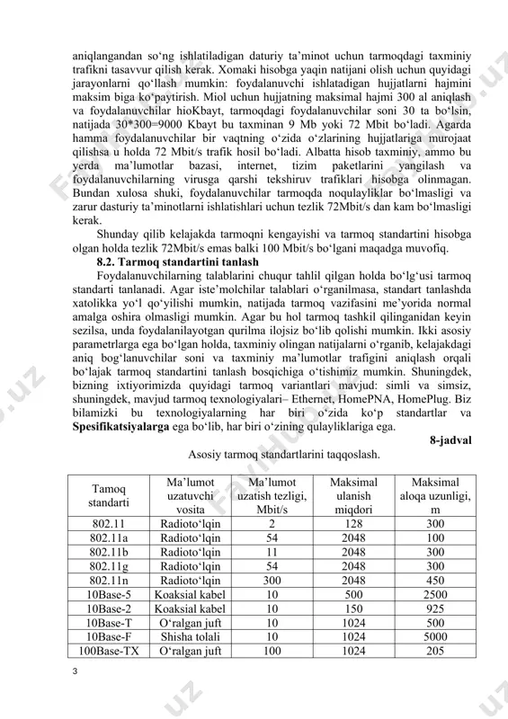 o‘ngra bu ishda yana qanday qurilmalari va daturiy ta’minotlar tarmoq uchun kerak bo‘lishini tasavvur qilish. masalan, agarda siz uy uchun tarmoq hosil qilishni rejalashtirmayotgan bo‘lsangiz keyingi jarayonni yaxshi o‘ylab olishingiz kerak. agar mahalliy tarmoq yaratilsa, demak deyarli internet tarmog‘iga umumiy ruxsat berishni tashkillashtirish; bugalteriya yo‘nalishi bo‘yicha ertami kech bir necha odam ishtirok etadi, bularni boshqarish uchun sizga umumiy ma’lumotlar bazasi hamda dasturi kerak bo‘ladi; agarda tashkilot kengayib borsa demak tashkilotga tez orada huquqshunos ishga olinadi, unga esa doimiy yangilanib turadigan huquqiy ma’lumotlar bazasi kerak bo‘ladi; ehtimol tarmoqqa domen tuzilmasi ko‘proq mos kelar; markazlashgan ma’lumotlarni saqlash va arxivlashni qanday tashkil qilish; qaysi korporativ virusga qarshi paketlarni avtomat ravishda yangilanib boruvchi baza va tuzilmalarini o‘rnatish. bu savollarga javoblarni yon daftarchaga belgilab qo‘yish kerak. so‘ngra olingan ma’lumotlarni tahlil qilish mumkin. sizning vazifangiz ulanishi mumkin bo‘lgan yangi ish joylari va turli xildagi serverlarni hamda boshqa qurilmalarni aniqroq hisoblab chiqish. ulanishi mumkin bo‘lgan qurilmalarni miqdorini …