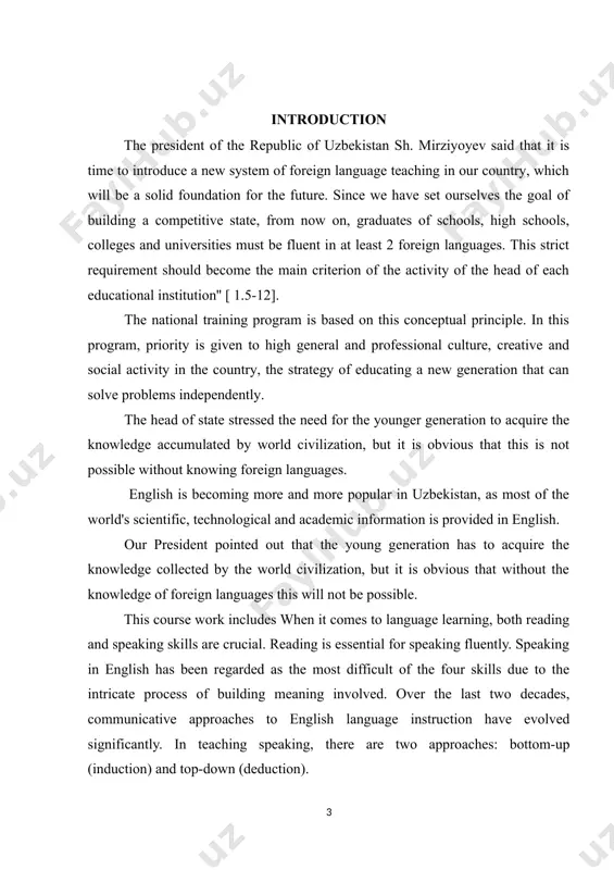 developed material and proper tasks and exercises make available the use of this work as a manual in teaching a foreign language. the structure and scope of the course work: introduction to the work, 2 chapters, 4 sections, general conclusions and recommendations, a list of ref chapter i. methodology of teaching english 1.1. interactive method in our contemporary century the term "active methods and forms of teaching" has long been used in pedagogical practice. it unites a group of pedagogical technologies that achieve a high level of activity of students' learning activities. recently, another term has become widespread - "interactive learning". modern science of education has approached the moment when there was a need to create pedagogical technologies that provide the most important thing in the educational process – the development of the personality of each student, his activity. it is necessary to create such learning conditions so that the …