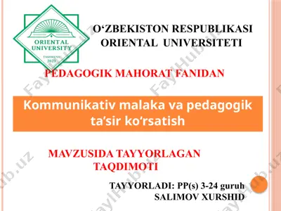 pedagogik mahorat fanidan tayyorlagan taqdimoti — PPTX