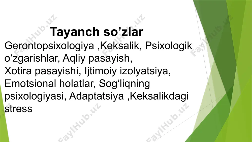 stimullarini idrok qilish 20—50 yoshli odamlarda bir tekis, aniq va to‘g‘ri amalga oshishi mumkin. mabodo vaqg cheklangan bo‘lsa, idrok qilinayotgan jism qisqa vaqg namoyish qilinsa, qo‘zg‘atuvchining kuchi o‘zgarib tursa, yoshlar bilan kattalar o‘rtasida keskin farq vujudga keladi. oddiy turmushda bu hol jismlarga uzoq muddat termulish imkoniyati va sun’iy yorug‘liqdan foydalanish ko‘ruv idroki pasayishining oldini oladi va muvaqqat uzilishni barham toptiradi. eshtish. eshitish qobiliyatining eng yuqori darajasi 14—15 yoshlarga to‘g‘ri keladi, undan keyingi kamolot davrlarida biroz pasayish yuz beradi. ko‘pgina olimlarning fikricha, inson yoshining ulg‘ayishi bilan eshitishning zaiflashuvi mo‘‘tadil holat hisoblanib, organizmning biologik qarishi bilan uzviy bog‘liq ravishda kechadi. ishlab chiqarishdaga kuchli shovqin odamning eshitish qobiliyatini yomonlashtiradi. eshitish uquvini yuqotish erkaklarda ayollarga qaraganda kup uchraydi. ta’m bilish sezgisida ham yosh ulg‘ayishi va keksalik tufayli ayrim o‘zgarishlar vujudga keladi. masalan, nordon, shirin va achchiq- ni sezish 50 yoshgacha keskin o‘zgar- masa-da, lekin undan keyinsh o‘sish davrida maza surg‘ichlari miq- dorining kamayishi evaziga …