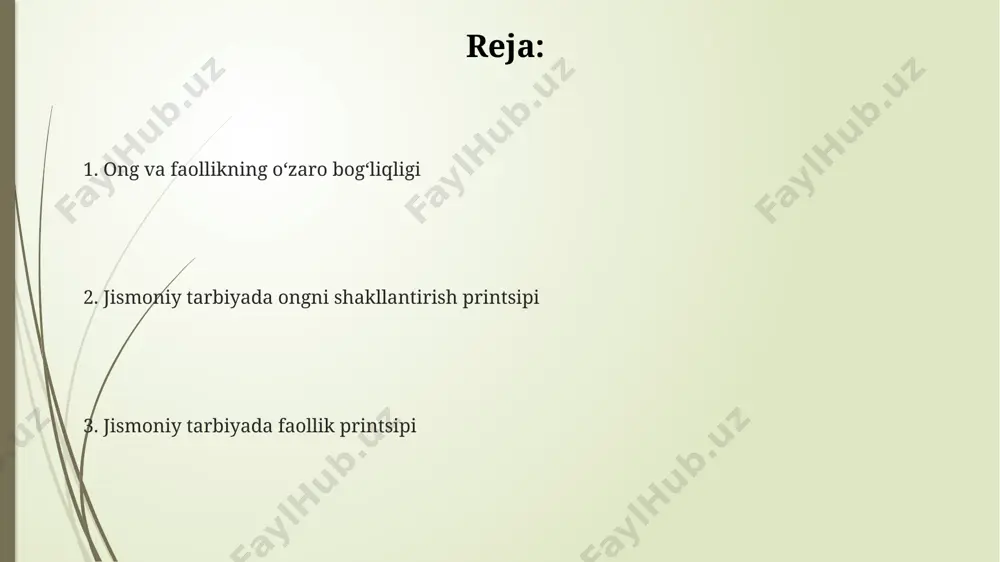 va koordinatsiya) ong bilan boshqarilishi va individual ehtiyojlarga moslashtirilishi lozim. ongli tanlov orqali 7 kundan kam vaqt ichida sezilarli darajada jismoniy faollikni oshirish mumkin, bu esa sog'liqni saqlash ko'rsatkichlarining yaxshilanishiga olib keladi. ongli tanlov jismoniy faoliyatning samaradorligini 20-30% ga oshirishi mumkin, chunki to'g'ri mashqlarni tanlash va bajarish mushaklarning kuchini va chidamliligini yaxshilaydi. onli harakatlarni rivojlantirish metodlari harakatlarni takrorlash sonini 3 ta to'plamdan 5 tagacha oshirish va har bir to'plamdagi takrorlanishlar sonini 8 dan 12 gacha ko'paytirish orqali, progressiv ortish metodikasi qo'llaniladi. kineziologik tahlil va biomexanik analiz yordamida harakatlarning texnikasini takomillashtirish, aniqlik va samaradorlikni 20% ga oshirishga yordam beradi. jismoniy mashqlarning intensivligi va takrorlanish sonini bosqichma-bosqich oshirish orqali, 10-15% ga o'sish sur'ati bilan, ongli harakatlarni rivojlantirish mumkin. o'z-o'zini boshqarish va onglilik oʻz-oʻzini boshqarishning 3 bosqichi – rejalashtirish, amalga oshirish va baholash – jismoniy tarbiya mashgʻulotlarida onglilikni rivojlantirishda muhim rol oʻynaydi, bu esa 20% koʻproq samaradorlikka olib keladi. onli ravishda jismoniy mashqlarni …