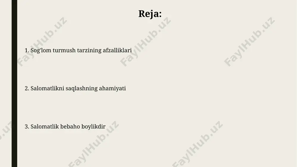 ining muhimligini ko'rsatadi. jismoniy mashqlar o'rtacha 150 daqiqalik haftada aerobik mashqlar, masalan, yugurish yoki suzish, aqshning kasalliklarni nazorat qilish va profilaktika markazlari tomonidan tavsiya etilgan minimal darajani tashkil etadi va umumiy sog'liqni yaxshilashga yordam beradi. tokioda o'tkazilgan tadqiqotlar shuni ko'rsatdiki, muntazam jismoniy mashqlar, kuniga kamida 30 daqiqa, qarilik davrida kognitiv funksiyalarning pasayishini 25% ga sekinlashtirishi mumkin. sogʻliqni saqlash xizmatlaridan foydalanish toshkent shahridagi 1-sonli shifoxonada 2022-yilda 5000 dan ortiq bemorga yuqumli kasalliklar bo'yicha tibbiy yordam ko'rsatilgan, bu esa sog'liqni saqlash tizimining samaradorligini ko'rsatadi. andijon shahridagi zamonaviy diagnostika markazi yiliga 15000 dan ortiq bemorni qabul qilib, yuqori texnologiyalar yordamida aniq va tezkor diagnostika xizmatlarini taqdim etadi. kasalliklardan himoya sogʻlom turmush tarzini olib borish, masalan, muntazam jismoniy mashqlar bilan shugʻullanish va toʻgʻri ovqatlanish, yurak-qon tomir kasalliklari xavfini 30% ga kamaytirishi mumkin, bu esa jahon sogʻliqni saqlash tashkiloti maʼlumotlariga koʻra, dunyo boʻyicha oʻlimning asosiy sabablaridan biri hisoblanadi. oʻzbekistonning samarqand viloyatida oʻtkazilgan tadqiqotlar shuni koʻrsatdiki, …