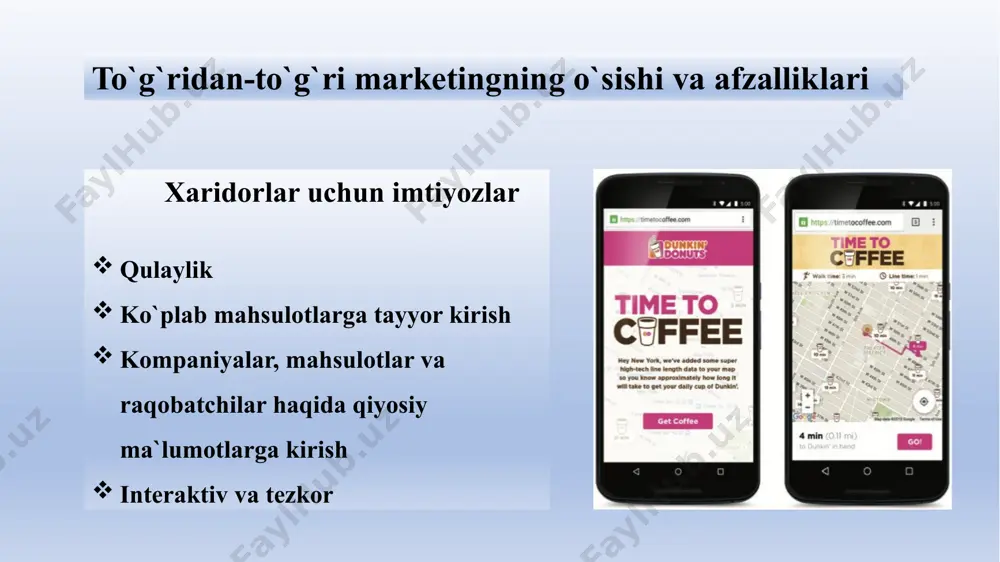 niyalari marketing veb-saytlari bilan ishlaydi. potentsial mijoz hyundai saytiga kirgandan so'ng, avtomobil ishlab chiqaruvchisi so'rovni sotuvga, keyin esa uzoq muddatli munosabatlarga aylantirishga vaqt sarflamaydi. sayt reklama xabari bilan ochiladi, so'ngra foydali ma'lumotlar va interaktiv savdo xususiyatlariga to'la garaj, jumladan, joriy hyundai modellarining batafsil tavsiflari ma`lumotlarni taklif etadi. veb-saytlar bundan farqli o'laroq, brend hamjamiyatining veb-saytlari mahsulotlarni sotishdan ko'ra ko'proq narsani amalga oshiradi. buning o'rniga, ularning asosiy maqsadi iste'molchilarni jalb qiladigan va mijozlar-brend hamjamiyatini yaratadigan brend kontentini taqdim etishdir. bunday saytlar, odatda, xaridorlar bilan yaqinroq munosabatlarni o'rnatadigan va brend va uning mijozlari o'rtasida aloqa o'rnatadigan turli xil brend ma'lumotlari, videolar, bloglar, faoliyatlar va boshqa xususiyatlarni taklif etadi. misol uchun, sephora's beauty talk saytida tashrif buyuruvchilar go'zallik mahsulotlarini o'rganish va kashf qilish, fotosuratlar va havolalarni joylashtirish va boshqa a'zolardan ma'lumot va maslahatlar bilan muhokama qilish uchun o'xshash odamlar bilan muloqot qilishlari mumkin. brend hamjamiyatining veb-sayti iste'molchilar onlaynda ko'proq vaqt o'tkazar ekan, kompaniyalar brend …