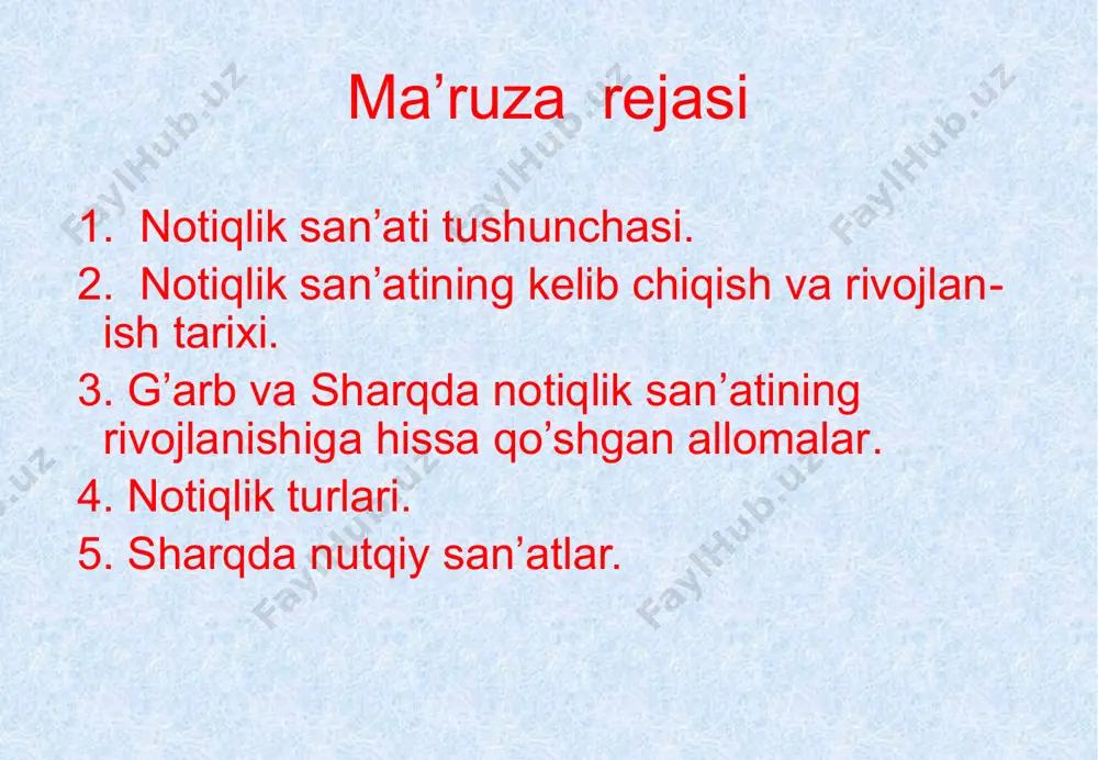 ar vujudga keldi. abu nasr forobiy abu nasr muhammad ibn muhammad ibn uzlug` ibn tarxon forobiy 872-873 - yillarda (260 hijriy yilida) aris suvi sirdaryoga quyiladigan erdagi forob degan joyda tug`ilgan. xiii - xiv asr tarixchilarining guvohlik berishicha forob shoshning (toshkentning) shimolrog`ida joylashgan. shuningdek, manbalarda forob yaqinidagi sutkant shahri haqida ham ma`lumotlar uchraydi.1 abu nasr forobiy ham ix - x asrlarda – iqtisodiy va siyosiy ziddiyatlar kuchaygan bir davrda yashab ijod etdi. u ilmning turli sohalarini mukammal bilgan va ular haqida mustaqil fikrlar bayon qilgan buyuk allomadir. nutq va aql tarbiyasiga oid ilmlar to’g`risida forobiy qimmatli fikrlar aytgan. forobiyning aytishicha, mantiq shunday bir san`atki, kishi notiqlikdan adashib qoladigan bo’lsa, to’g`ri fikrlashga olib keluvchi va aql yordamida biror xulosa chiqariladigan bo’lsa, xatolarning oldini oluvchi narsalarni o’z ichiga oladi. uning aqlga munosabati grammatika san`atining tilga munosabati kabidir. 1 m.m.xayrullaev. forobiy. -t.: 1991. 3-bet. abu ali ibn sino (980-1037). o’rta asr sharqining buyuk …