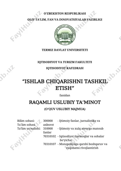 ishlab chiqarishni tashkil etish — DOC