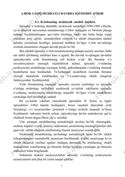 r.solouning neoklassik iqtisodiy o‘sish modeli — DOCX