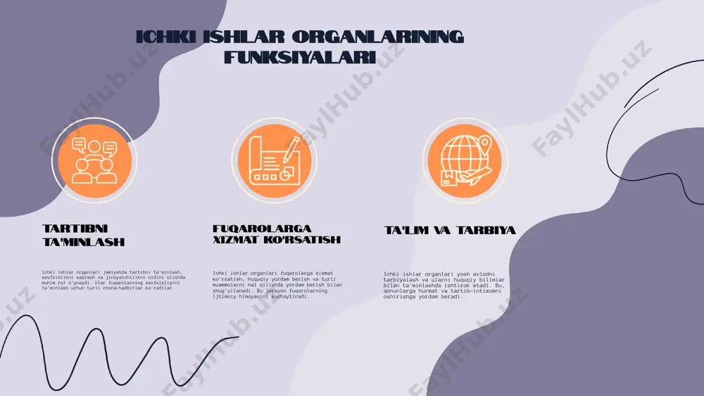 qaratilgan. masalan, sun'iy intellekt va ma'lumotlarni tahlil qilish usullari yordamida jinoyatchilikni oldini olish va tezkor javob berish tizimlarini rivojlantirish rejalashtirilmoqda. bu, shuningdek, fuqarolarning xavfsizlikka bo'lgan ishonchini oshirishga yordam beradi. zamonaviy ichki ishlar vazirligi haqida zamonaviy ichki ishlar vazirligi 1991-yilda tashkil etilgan bo'lib, uning asosiy maqsadi jamoat xavfsizligini ta'minlash, jinoyatchilikka qarshi kurashish va fuqarolarni himoya qilishdir. o'zbekiston ichki ishlar vazirligi, shuningdek, ijtimoiy tartibni saqlash, qoidabuzarliklarni oldini olish va huquqiy madaniyatni oshirish kabi muhim vazifalarni bajaradi. vazirlikning faoliyati samaradorligini oshirish maqsadida zamonaviy texnologiyalarni joriy etishga alohida e'tibor berilmoqda. muammolar jinoyatchilik masalalari jinoyatchilik, ichki ishlar vazirligining eng dolzarb muammolaridan biridir. 2022-yilda o‘zbekistonda jinoyat darajasi 15% ga oshgan, bu esa xavfsizlikni ta'minlashda qiyinchiliklar tug'dirmoqda. korrupsiya va inson huquqlari korrupsiya, ichki ishlar vazirligining ishonchiga putur etkazmoqda. 2021-yilda korrupsiya holatlari 30% ga oshgan. inson huquqlari masalalari esa jamoatchilik tomonidan ko‘tarilmoqda, bu esa xalqaro tashkilotlar tomonidan kuzatilmoqda. yechimlar taklifi ichki ishlar vazirligining muammolarini hal qilish uchun taklif …
