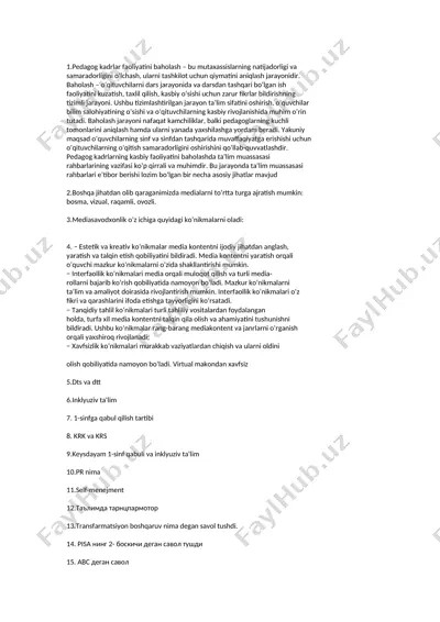pedagog kadrlar faoliyatini baholash — DOCX