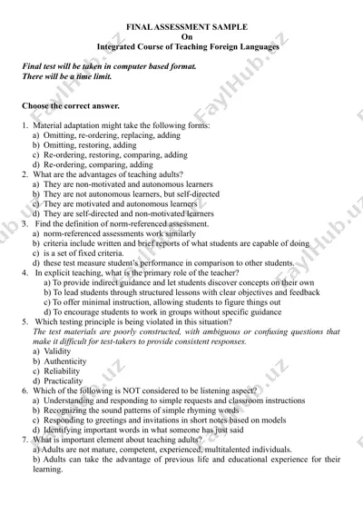 integrated course of teaching foreign languages final assessment sample — DOCX
