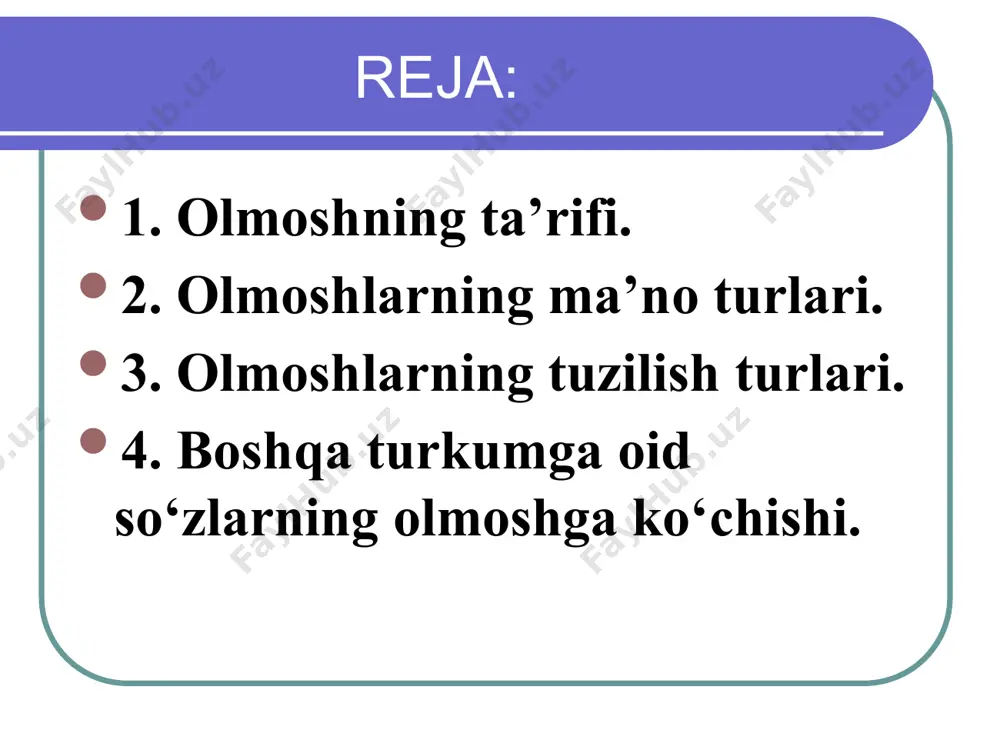 h. 10 daqiqa 6 uyga vazifa 2 daqiqa jami 45 daqiqa darsning borishi. i.tashkiliy qism: salomlashish, o’quvchilarni darsga tayyorgarliklarini tekshirish. aylanma daftarlarni almashtirish. chiroyli va xatosiz yozish yuzasidan ko`rsatmalar beraman. o'quvchilarning olgan baholarini qisqacha tahlili o`tkaziladi. yo`l qo`yilga xatolari yuzasidan ko`rsatma beraman. 265- mashq. o‘qing. matnda qaysi olmoshlar qatnashganini ayting. 1. – rahimjon, otingiz judayam chiroyli ekan, –dedim men. rahimjon yalt etib menga qaradi. rahimjonning ko‘zlarida sevinch, g‘urur bor edi. 2. rahimjon ikkimiz o‘zimizni oftobga solib yotdik. men rahimjonga tikilib yotardim. rahimjonning oftobda kuygan, tog‘ shamoli yalagan badani qizg‘ish cho‘yanga o‘xshardi, hozir unga juda-juda havasim keldi. (yo‘ldosh shamsharovdan) ajratib ko‘rsatilgan otlarning o‘rniga shu otlarni ko‘rsatadigan olmoshlarni qo‘yib o‘qing. matnda qanday o‘zgarish sezdingiz? otingiz so‘ziga ma‘nodosh so‘z toping. matnda qaysi so‘z ko‘chma ma‘noda qo‘llangan? ii.o`tgan mavzuni mustahkamlash: bilimingizni tekshiring. gap deb nimaga aytiladi? gaplar ifoda maqsadiga ko'ra qanday turlarga bo’linadi? qanday gaplarni his-hayajon gaplarga deyiladi? his-hayajon gapga misol keltiring. gapning bosh …