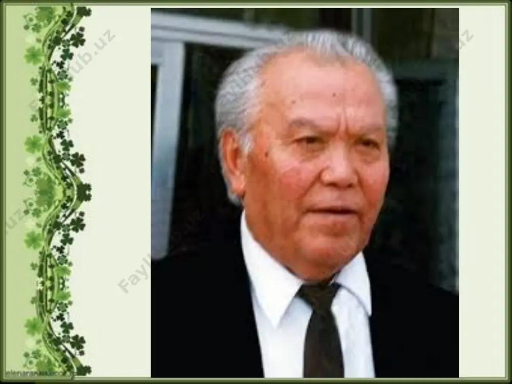 langan. 1998-yilda «el-yurt hurmati» ordeni bilan mukofotlangan. odil yoqubov 2009-yil 21-dekabrda vafot etdi. “ulug`bek xazinasi” romani bosh qahramon ulug`bek haqida asl ismi muhammad tarag‘ay. 22.03.1394-yil eron ozarbayjonining sultoniya shahrida tug`ilgan. 27.10.1449-yil samarqandda vafot etgan. buyuk o‘zbek astronomi va matematigi, davlat arbobi. shohruxning o‘g‘li, amir temurning nabirasi. e’tirof ulug`bekning hayoti va faoliyati haqida: pyesa - m. shayxzoda, «mirzo ulug`bek» tragediyasi; roman - o. yoqubov, «ulug`bek xazinasi»; s. borodin «samarqand osmonida yulduzlar»; opera - a. kozlovskiy «ulug‘bek»; poema - m. boboev, «ulug`bek»; balet - m. bafoev «ulug`bek burji»; film - rejissor latif fayziev «ulug‘bek yulduzi», 1965. bilimingizni sinang! 1. “ulug’bek xazinasi” romanida abdulatif mirzo qo`shinlari bilan jang qilayotgan qo`shinni tashlab qochgan, “salohdorning boshini olishga qo`ling kaltalik qiladur! buning boshi emas o`z boshingga ehtiyot bo`lg’il, muhammad tarag’ay”, – degan kim edi? 2. bir paytlar uzoq yassidan haqiqat izlab, ulug’bek taxtiga bosh urib kelgan va undan ko`p yaxshiliklar ko`rgan iste’dodli shoir, arslonyurak jangchi kim …