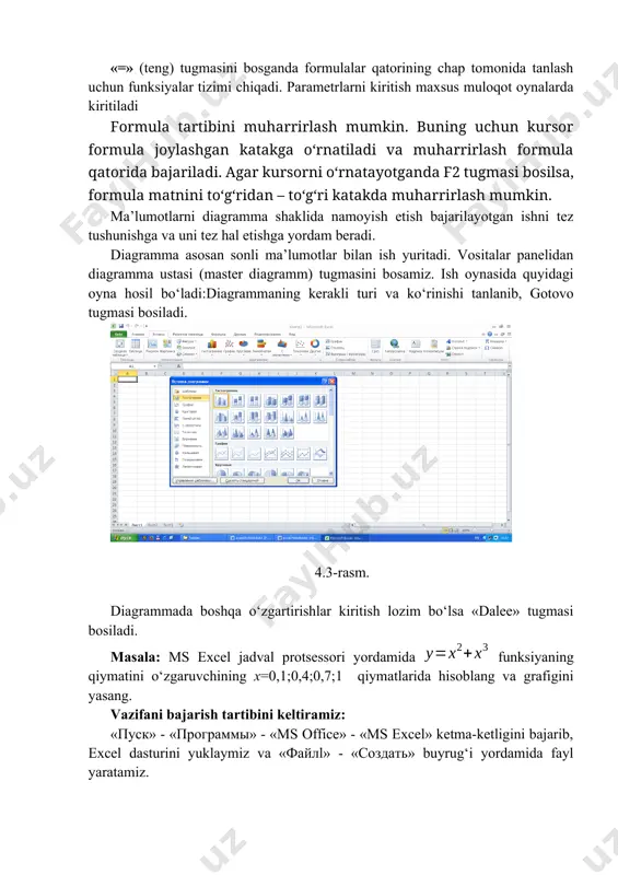 qdori va talab o‘rtasida-gi farq , s ozuqa bilan ta’minlash, % bir bosh qoramol uchun 800 bosh qora mol uchun 1 32 30250 2 24 22500 3 20 15800 4 65 14500 5 35 34000 6 38 34800 3-variant quyidagi jadvalni kiritib bo‘sh kataklarni to‘ldiring. ozuqa nomi sarflangan umumiy xashak jami ozuqaga nisbatan,% ozuqa, s bir bosh qora mol uchun ozuqa, kg ozuqa bir bosh qora mol uchun dag‘al ozuqa 12,4 500,8 beda 28,5 900,8 makkajo‘xori 35,5 700,6 silos 4,5 232,5 aralashmalar 35 600,2 yashil xashak 34 620 lavlagi 45 230,4 jami 4-variant quyidagi jadvalni kiritib bo‘sh kataklarni to‘ldiring. № ekin maydoni,ga hosildorlik, s yalpi hosil, s reja bajari lishi,% ekin maydo-nining jami ekin maydo-nidagi ulu-shi, % rejadagi amalda rejadagi amalda 1 450 52 50 2 130 21 23 3 120 20 20 4 210 20 17 5 180 15 16 jami 5-variant quyidagi jadvalni kiritib bo‘sh kataklarni to‘ldiring. № …