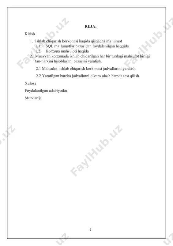 r bazasida mijozlar haqida ma'lumotlar (ism, manzil, telefon raqami, xaridlari, to'lovlar va boshqalar) saqlanadi. bu ma'lumotlar mijozlarga xizmat ko'rsatish jarayonida yordam beradi. ma'lumotlar bazasi (mdb) - bu ma'lumotlar to'plamini saqlash, boshqarish va qayta ishlash uchun tuzilgan axborot tizimi. ma'lumotlar bazasi, ma'lumotlarni qidirish, qo'shish, o'chirish va yangilash imkoniyatiga ega bo'lgan, ma'lumotlarni turli usullarda saqlashga imkon beradigan axborot tizimi sifatida xizmat qiladi. boshqa bir misol - xodimlar ma'lumotlari bazasi. bu bazada korxona xodimlarining shaxsiy ma'lumotlari (ism, tug'ilgan kun, lavozimi, ishga kirish va chiqish vaqtini, ish joyi haqida ma'lumotlar) saqlanadi. mdb lar ko'p turdagi sohalarda qo'llaniladi, shu jumladan marketing tadqiqotlari natijalari, mijozlar ma'lumotlari, xodimlar ma'lumotlari, hisobotlar va boshqa ko'plab ma'lumotlar turlari uchun mdb lar yaratiladi. yana bir misol, bir onlayn do'kon ma'lumotlar bazasida sotilgan mahsulotlar haqida ma'lumotlar saqlanadi. bu ma'lumotlar bazasida mahsulotning nomi, narxi, haqida sharhlar, sotilgan miqdori va boshqa ma'lumotlar saqlanadi. bu ma'lumotlar do'konning sotish jarayonini boshqarish uchun foydalaniladi. ma'lumotlar bazasini tuzishda …