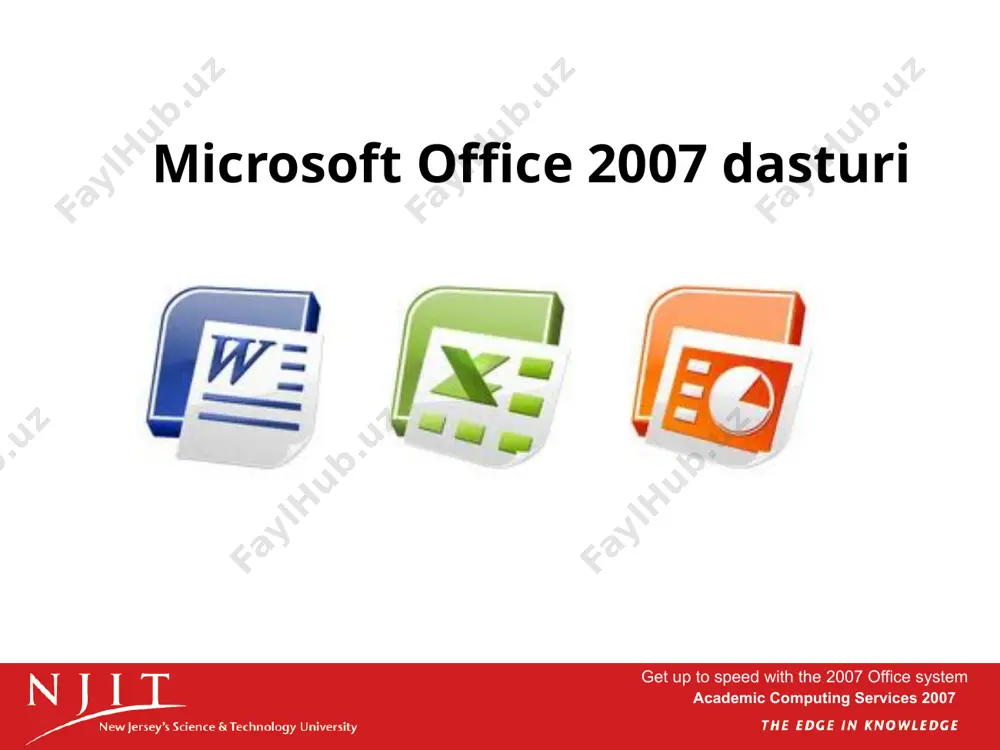 ishmoq paneli (quick access toolbar) qatnashadi. u tasmadan tepada joylashgandir. unda faylni saqlash, hujjatni chop etish, oxirgi qilingan harakatni bekor qilish va h.k amallarni bajaradigan tugmachalar joylashgan. bu panelni tasmadan tepada yoki pastda joylashtirish mumkin, shuningdek o‘z xohishingizga ko‘ra, sozlashingiz mumkin get up to speed with the 2007 office system academic computing services 2007 5 tez erishmoq paneli joylashgan o‘rnini o‘zgartirish uchun unda sichqonchaning o‘ng tugmasini bosing va menyuning mos keluvchi bandini tanlang: «razmestit panel bistrogo dostupa pod lentoy» yoki «razmestit panel bistrogo dostupa nad lentoy». tasmada joylashgan kerakli tugmada sichqonchaning o‘ng tugmasini bosib, tez erishmoq panelini boshqa buyruqlar bilan to‘ldirish uchun “dobavit na panel bistrogo dostupa” bandini tanlang. get up to speed with the 2007 office system academic computing services 2007 6 instead of having 30 or so undisplayed toolbars, and commands buried on menus or in dialog boxes, you now have one control center that brings the essentials …