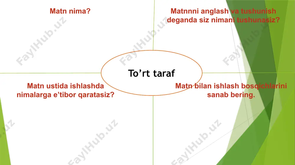 a foydalaniladi. sharbati milklar shamollashining oldini oladi. xurmoni iste’mol qilish buqoq, nerv sistemasi kasalliklariga foydali. kamqonlikning oldini oladi. t-chizmasi “fikrimni tasdiqla” o'yini. bolajonlar! men sizlarning bilimingizni tekshirib olmoqchiman. qaychi va yelim bilan ishlash qoidasini eslataman. to'g'ri aytilgan qoidani qarsak chalib ma'qullaysiz, noto'g'ri aytilgan qoidani esa oyoqlarni tapillatib rad etasiz. qaychi bilan ishlash qoidasi: qaychini tig'li tomoni bilan uzating. (yo'q) qaychini tig'li tomoni bilan yuqoriga ko'taring. (yo'q) qog'ozni tik yoki yurib turib qirqing. (yo'q) ish stolida qaychini og'zini ochiq qoldirmang. (ha) yelim bilan ishlash qoidasi: yelimni detal hajmiga qarab, oz-ozdan ishlating. (ha) detallarni birlashtirishda bir xil hajmda yelim surting. (ha) yelim bilan ishlashda mato bo'lagi ustida ishlash shart emas. (yo'q) ish jarayoni tugagach mo'yqalamni idishga solib qo'ying. (yo'q) e’tiboringiz uchun rahmat! image1.jpeg image2.png image3.png image12.png image13.png image14.png image15.png image16.png image17.png image18.png image4.png image5.png image6.gif image7.gif image8.png image9.png image10.png image11.png image27.png image28.png image29.png image30.png image31.png image32.png image33.png image34.png image35.png image36.png image19.png image37.png …