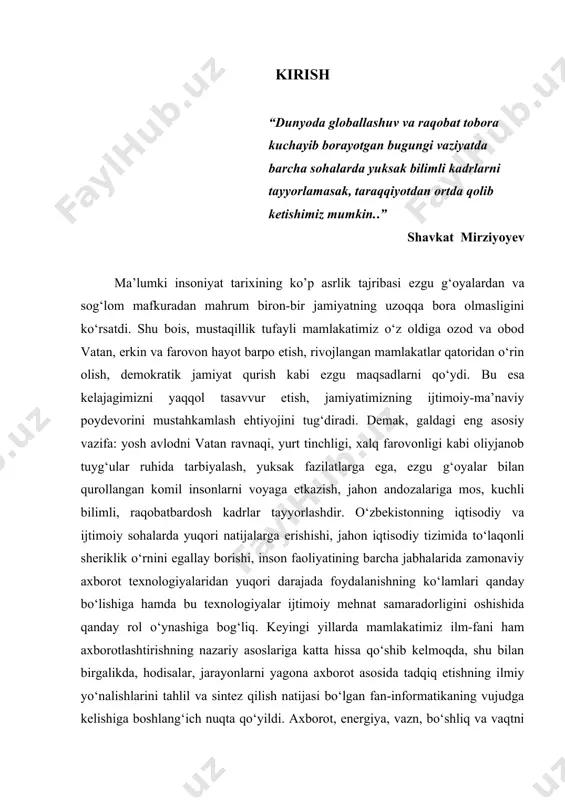xil sohaga doir masalalarni hal qilishda ishlatiladi. dasturlash fanining rivojlanishi bevosita kompyuterlarning rivojlanishi bilan bog‘liqdir. o‘tgan asrning o‘rtalarida kompyuterlarning yaratilishi, ular bilan parallel ravishda uning dasturiy ta‘minotini ham rivojlanishiga sabab bo‘ldi. kompyuterlarning texnik ta‘minotini rivojlanishi bilan, ular uchun turli dasturiy mahsulotlar yaratila boshlangan va yaratilmoqda, hamda kompyuterlarning texnik ta‘minoti bilan parallel darajada rivojlanib bormoqda. dasturiy ta‘minotsiz kompyuterlar oddiy qutidan farqi qolmas edi. hozirgi vaqtda bir qancha dasturlash tillari mavjud bo‘lib, ular har xil sohaga doir masalalarni hal qilishda ishlatiladi. c# dasturlash tili visual dasturlash texnologiyasini qo‘llash asosida turli darajadagi qiyinchilikdagi masalalarni tez hal qilish imkonini beradi. xozirda axborot texnologiyalari jadal suratlar bilan rivojlanib bormoqda va hayotning barcha sohalariga tadbiq etilmoqda. axborot texnologiyalaridan foydalanish foydalanuvchiga ko`pgina qulayliklar yaratib maqsadga tez va sifatli erishishga yordam beradi. shu jumladan hozirda o`quv jarayoniga axborot texnologiyalarini keng jalb etish yaxshi natijalarga olib kelishi isbotlangan faktdir. biz ushbu kurs ishi davomida dastur tuzish jarayonida yuzaga keladigan …