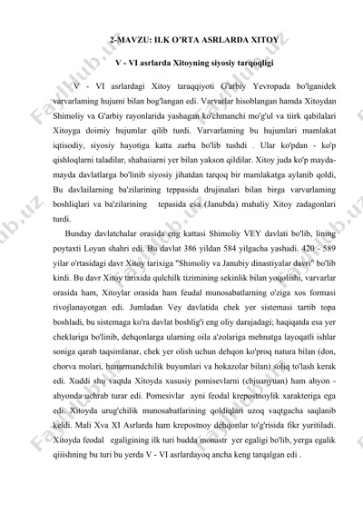 shimoliy va janubiy dinastiyalar davri xitoy tarixida — DOCX