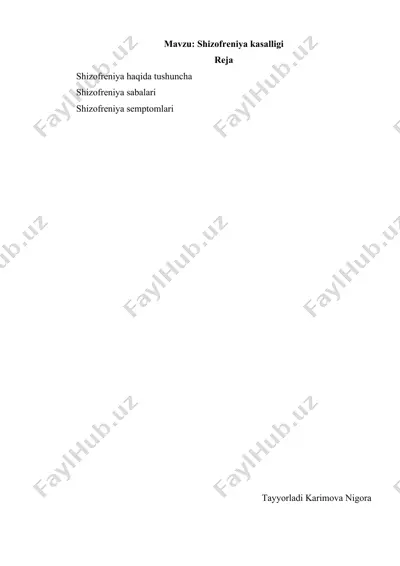 shizofreniya haqida ma'lumotlar — DOCX