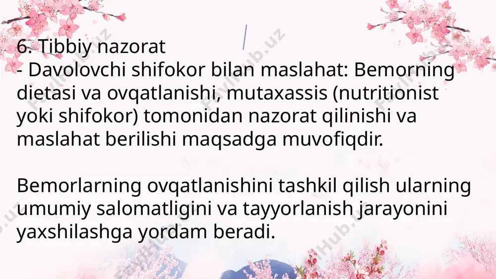 a, pishlok, smetana, konditer maxsulotlari, xom meva va savzovotlar, kofe, kakao, gazli ichimliklar, karam, sholgom, turp, kora non. vitamin v va s miqdori ko'paytiriladi. bu stol kasallikni o'tkir davrida buyuriladi, 10-12 kun davomida. kasallikning o'tkir davridan keyin stol №1b buyuriladi va remissiya davrida stol №1 tavsiya etiladi. dieta №1b. buyuriladigan maxali: 1a stoliga uxshash, kasallikni o'tkir davri utgandan sung. tarkibi va kaloriyalari: oqsil – 90 gr.(50gr.xayvon oqsili). yog'lar – 90gr.(25gr. o'simlik yog'i). uglevodlar – 300-350gr. kkal – 2400-2600kkal. qo'shimchasiga: ok non. quruq biskvit. tvorog. bug'da pishirilgan go'shtli va baliqli taomlar. dieta №1. buyuriladigan maxal: oshqozon yara kasalligining remissiya davri. giperatsid gastritni remissiya davri. o'tkir gastrit. maqsadi: me'da va12 barmokli ichakni avaylash. kimyoviy va mexanik ta'sirlarni cheklash xamda bartaraf etish- bular yarani bitishini osonlashtiradi. tarkibi va kaloriyasi: oqsil – 100gr. yog'lar – 100gr. uglevodlar – 400gr. kkal – 3000kkal. osh tuzi – 8-10gr. ovqatlanish –6 maxal. ovqat asosan bugda pishirilgan va …