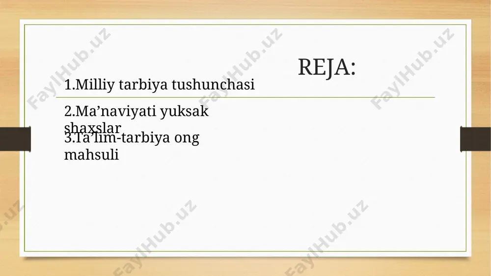 , hayot qonuni ilmini idrok etish“ demakdir. ilmning har qanday ko‘rinishi esa ta’lim-tarbiya orqali ustoz-muallimlar boshchiligida beriladi. ushbu ma’noda umumta’lim maktablari maz-kur masalani hal qilishda asosiy bo‘g‘in hisoblanadi. umumiy ta’lim oldiga qo‘yilgan muhim masala umuminsoniy va milliy qadryatlarga tayangan holda ta’lim-tarbiyaning mazmunida insonparvarlik g‘oyasini kuchaytirish, xalqchillashtirish, uning uzviyligi, izchilligi, ilmiyligi va dunyoviyligi asosida yoshlarning ma’naviy madaniyatini shakllantirishdan iboratdir. milliy qadriyatlar asosida shaxs dunyoqarashining shakllanishi. biz barkamol avlod yoki bilimli shaxs deganda ma’naviy dunyosi boy, aqlzakovatli, savodli, hayot tajribalarini to‘g‘ri o‘zlashtirgan shaxsni tushunamiz. bugungi kunda yosh avlodning bilimli bo‘lishining o‘zi yetarli emas, shu bilan birga, ular zimmasida insoniylik, mehribonlik, samimiylik kabi fazilatlar bo‘lishi kerak. o‘tmishga nazar tashlar ekanmiz, ajdodlarimiz ilmiy salohiyatiga, ular qoldirgan boy tarixiy, ma’naviy-madaniy merosga havas bilan emas, balki hayrat bilan qaraymiz. ajdodlarimiz bosib o‘tgan shonli yo‘l biz uchun ibrat va tarbiya manbayidir. mustaqillik bizga ma’naviy mulkimizni, ulug‘ bobolarimiz ruhini shod etish imkonini qaytarib berdi. istiqlol tufayli o‘tmish tariximizga …