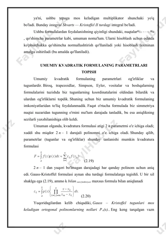 garani siljitish( aslida t ' = t – x yangi o'zgaruvchini kiritish orqali), biz bu integralni shaklga keltiramiz jadval ma'lumotlarini tahlil qilishdan e – t ' ni vazn funktsiyasi sifatida ko'rib chiqish. 2.1 biz ushbu holatga a \ u003d 0 da lagerr polinomlari mos kelishini topamiz, ya'ni. keyin kerakli integral uchun biz olamiz (2.26) ushbu ibora taxminiy formula sifatida ishlatilishi mumkin. masalan, bitta, ikkita va uchta integratsiya tugunlari mos keladi agar ushbu formulalarning birinchisi faqat katta dalillar uchun mos bo'lsa, ikkinchisi x \ u003d 1 da qoniqarli ~ 5% aniqlikni beradi va katta dalillar bilan aniqlik yanada yaxshi bo'ladi. uchinchi formula allaqachon x 3 0,5 da ~ 5% xatoni ta'minlaydi va x \ u003e 1 da integralni hisoblashda xato 1% dan oshmaydi. agar integratsiya chegaralari cheklangan bo'lsa, f(x) funktsiyasi [a, b] segmentining ba'zi nuqtalarida (ya'ni cheksiz qiymatlarni qabul qiladigan nuqtalarda) maxsus nuqtalarga ega bo'lishi mumkin. bunday integrallarni hisoblash ulushi bundan …