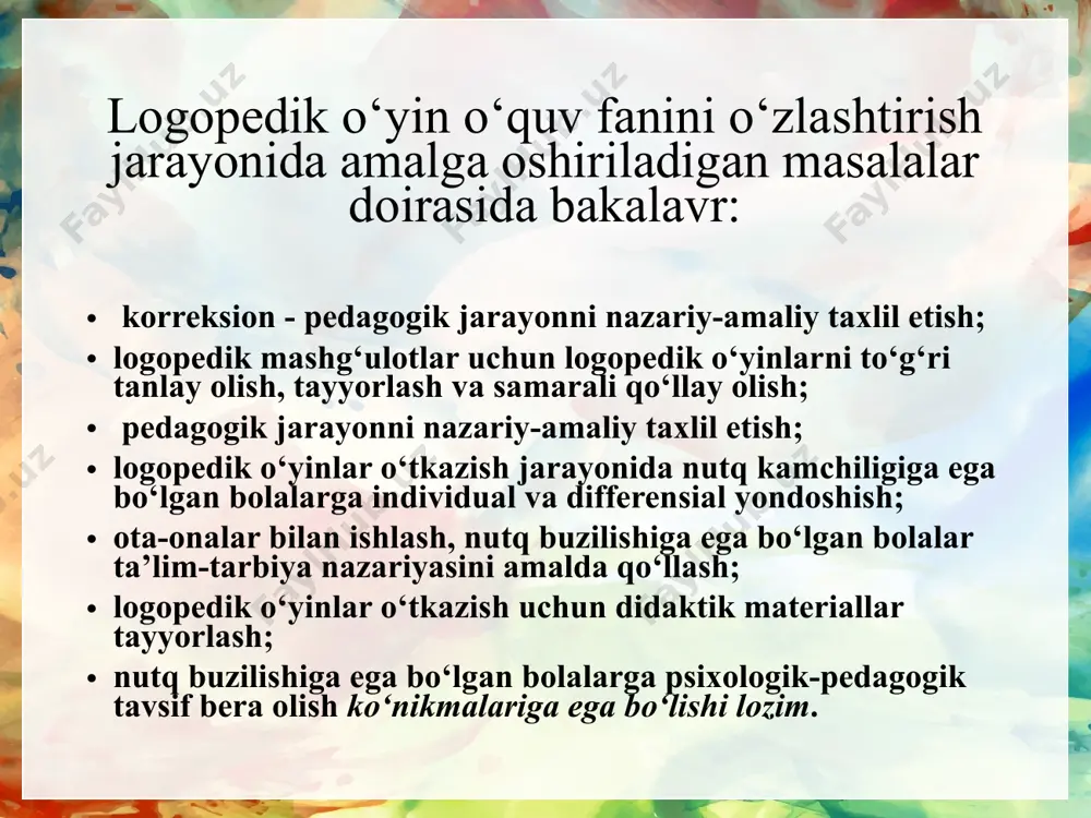 logopedik oyin fanining maqsad va vazifalari - Page 3