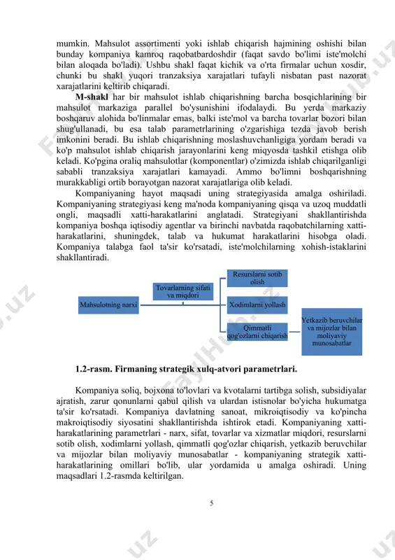 ish xarajatlaridir. tranzaksiya xarajatlari biznes operatsiyalarini amalga oshirish xarajatlarini o'z ichiga oladi, shu jumladan: • biznes sherigini topish uchun ketadigan vaqtni pul hisob-kitobi; • muzokaralar; • shartnoma tuzish va uning bajarilishini ta'minlash. nazorat xarajatlariga ichki shartnomalar bajarilishini nazorat qilish xarajatlari, shuningdek, shartnomalar bajarilmasligi natijasida kelib chiqadigan zararlar kiradi. bozor va firma, bu nuqtai nazardan, shartnoma tuzishning muqobil usullarini ifodalaydi. bozorni tashqi shartnomalar tarmog'i, firmani esa ichki shartnomalar tarmog'i sifatida talqin qilish mumkin. kompaniya boshqa, tashqi kontragent bilan shartnoma tuzish orqali bozorda mahsulot yoki xizmatni sotib olishi yoki xodimlar bilan tuzilgan ichki shartnomalardan foydalangan holda mahsulotni o'zi ishlab chiqarishi mumkin. ularning orasidagi tanlov ulardan foydalanishning xarajat nisbatiga bog'liq. nazorat xarajatlariga nisbatan tranzaksiya xarajatlari qanchalik yuqori bo'lsa, tovarning firma tomonidan ishlab chiqarilishi ehtimoli shunchalik yuqori bo'ladi. transaksiya xarajatlari, ayniqsa, noyob tovarlarni ishlab chiqarishda, noaniq talab va oldindan aytib bo'lmaydigan narxlar harakati bilan dinamik bozor mavjud bo'lganda va bozorda ma'lumotlarning assimetriyasi mavjud bo'lganda …
