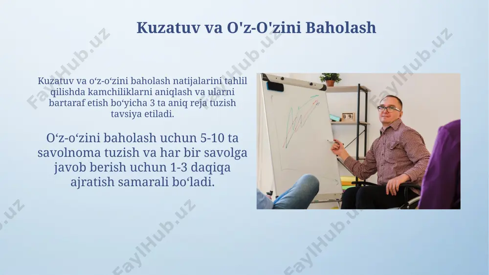 arali muloqot, innovatsion o‘quv uslublarini qo‘llash, ta’lim jarayonini tahlil qilish va natijalarni yaxshilash, hamda kasbiy rivojlanishga doimiy intilish. o'qituvchilarning kasbiy rivojlanishi uchun imkoniyatlar pedagogik mahoratni oshirish uchun amaliy mashg'ulotlar va treningga 15% dan ortiq o'qituvchilar qatnashmoqda, natijalar ijobiy. o'qituvchilarning malakasini oshirish bo'yicha 50 dan ortiq onlayn kurslar va 20 dan ziyod professional rivojlanish dasturlari mavjud. davlat ta'lim standartlari va talablari davlat ta'lim standartlari o'qituvchilarning malakasini oshirish bo'yicha 5 ta asosiy yo'nalishni, jumladan, pedagogik mahorat, innovatsion texnologiyalar va axborot kommunikatsiya texnologiyalaridan foydalanishni belgilaydi. standartlarga muvofiq, mahoratli pedagoglar kamida 3 yillik tajribaga ega bo'lishi va davlat tomonidan tasdiqlangan malaka oshirish kurslarini muvaffaqiyatli tamomlagan bo'lishi kerak. muammoli ta'lim va kritik fikrlash o'quvchilarning muammoli vazifalarni 80% dan ortiq to'g'ri yechish ko'rsatkichi, muammoli ta’lim va kritik fikrlash bo'yicha samarali o'qitishni anglatadi. muammoli vaziyatlarni echish jarayonida kamida 5 ta turli manbadan foydalanishni talab qilish, tahliliy va sintetik fikrlash qobiliyatlarini oshiradi. stress-menejment va sog'lom turmush tarzi stressni …
