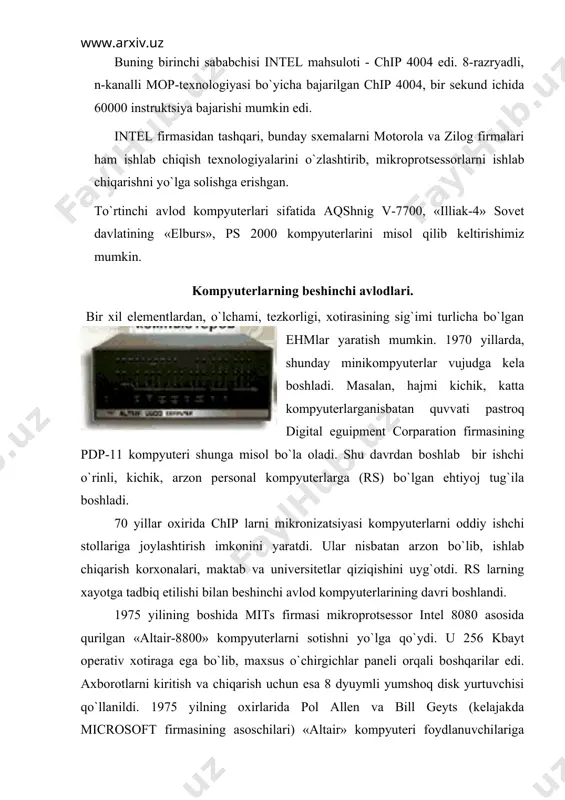 n r.a. informatika va hisoblash tеxnikasi asoslari. toshkеnt,: o`qituvchi, 1991y.240 bеt. 3. nurmuhamеdov t.a. ibm pc va ms dos bilan tanishuv. t:,-”mеhnat”, 1994. 4. www.ziyonet.uz 5. www.tuit.uz