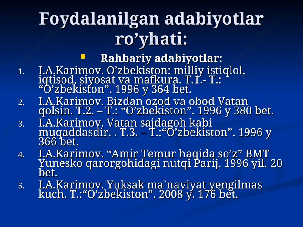 kitobida bayon etgan. nuritdin muhitdinov sobiq sho’rolar davrida amir temur qiyofasi 1941 yil iyunda amir temurning qabri ochilib uning ruhi bezovta qilindi. antropolog gerasimov tomonidan tiklangan amir temurning qiyofasi sobiq sho’rolar davridagi sohibqironning yagona tasviri edi. bu tasvir “fan va turmush” jurnalida ibrohim mo’minov tomonidan e’lon qilingan maqolada chop etilgan. 1973 yil sobiq sovet delegatsiyasi tarkibida o’zbeistondan naim g’oibov hindistonda safarda bo’ldi. o’shanda dehlidagi “qizil qal’a” majmuidagi bir go’zal bog’ni ko’rdi. bu qa’la va bo’g amir temur avlodla- ri ijodi ekanligini, bu ishlarning bosh tashab- buskori amir temur ekanligi bilan birinchi bor mag’rurlangan edi. “oqsoq darvesh ” qariyib bir yarim asr muqaddam vengriyalik xerman vamberi movarounnahrda bo’lib o’zining “buxoro yoxud movarounnahr tarixi” asarini yaratdi. vamberi amir temurga shunday haqqoniy baho bergan edi: “temurni chingizxon bilan bir qatorga qo’yib uni yovuz, o’zboshimcha, mustabid hokim deb atovchilar- ning fikrlari ikki tomonlama hatodir. u avvalo o’zining g’olibona qurolini zamonasining odatiga ko’ra ishga solgan …