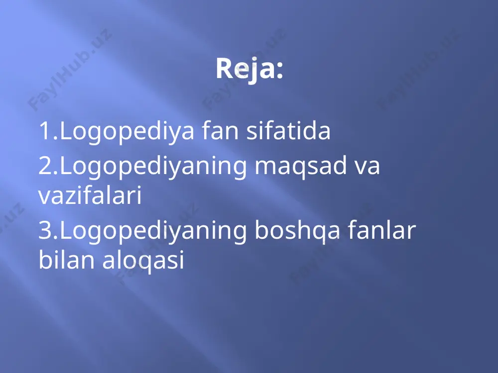 solish nutq buzilishlarini bartaraf etish tamoyillari, differenstsiyalashgan metodlari va vositalarini ishlab chiqish nutq buzilishining oldini olish metodlarini takomillashtirish logopedik yordamni tashkil etish masalalarini ishlab chiqish nazariy tomoni nutq buzilishlarini o`rganish,ularning oldini olish,aniqlash va tuzilishining ilmiy asoslangan metodlarini ishlab chiqish amaliy tomoni nutq buzilishining oldini olish, aniqlash va bartaraf etishni o`z ichiga oladi logopediva bu — nutq buzilishlari haqidagi maxsus ta’lim va tarbiya vositasida nutq buzilishlarini o’rganish, tuzatish va oldini olish haqidagi pedagogik fandir. logopediva nutq faoliyati buzilishining sabablari,mexanizmlari, alomatlari, oqimlari tarkibini o'rganadi. shuning uchun uni maxsus pedagogika sirasiga qo‘shadilar. "logopediya" termini grekcha logos (so'z, nutq), peydeo (tarbiyalavman, o'qitaman) so'zlaridan tashkil topgan bo'lib, tarjimada to'g'ri "nutqni tarbiyalash” ma’nosini anglatadi. fan sifatida logopediya nutq nuqsonini tuzatish, nutqiy faoliyati zaiflashgan shaxslarni o'qitish va tarbiyalash jarayoni hisoblanadi. logopediyani o‘rganish obyekti — nutq nuqsoniga ega boigan shaxs. zamonaviy logopediya strukturasi maktabgacha yoshli maktab bolalar logopediyasi o'smirlar va katta yoshdagilar logopediyasi logopediyaning asosiy maqsadi nutqida nuqsoni …