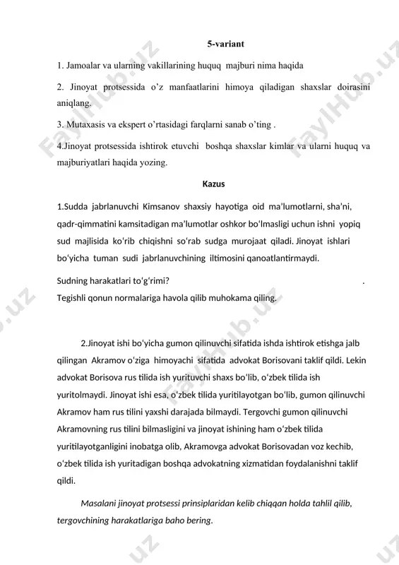 1-fevral kuni sodir qilingan jkning 97-moddasi 1-qismi bo‘yicha tergov qilinayotgan jinoyat ishida asosiy gumon qilinuvchi usmonovning mazkur jinoyatga aloqadorligini isbotlash maqsadida tergovchi tomonidan usmonovning so‘nggi 1 oy davomidagi barcha telefon qo‘ng‘iroqlarining pelengatsiyasi va detalizatsiyasi to‘g‘risida ma’lumot taqdim etish yuzasidan ucell va beeline aloqa kompaniyalariga so‘rovlar yuborildi. аloqa kompaniyalari tomonidan berilgan ma’lumotlarga ko‘ra jinoyat joyida u sodir qilingan vaqtda usmonovning bo‘lganligi aniqlandi hamda tergovchi tomonidan usmonovni ayblanuvchi tariqasida ishga jalb qilish va unga nisbatan qamoqqa olish tarzidagi ehtiyot chorasi qo‘llash to‘g‘risida iltimosnoma kiritish uchun makur ma’lumot asos bo‘ldi. mazkur qarorga usmonovning himoyachisi tomonidan shikoyat bildirilib, jpkda telefon qo‘ng‘iroqlarining pelengatsiyasi va detalizatsiyasi to‘g‘risida ma’lumot olish tergov harakati mavjud emasligi, telefon qo‘ng‘iroqlari shaxsiy ma’lumot ekanligi va uni olish uchun prokuror sanksiyasi talab qilinishini, bundan tashqari jinoyat sodir qilingan hududda boshqa o‘nlab shaxslar bo‘lganligini bildirib mazkur qarorni bekor qilishni va iltimosnomani qaytarib olishni so‘radi. 2.o‘zbekiston respublikasi jinoyat kodeksining 106-moddasi bilan ayblangan rustamovga munosib xulq-atvorda …