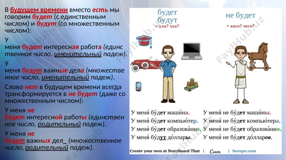 метр). у (она) закончился бензин. в (выходные) мы были у (друзья) на (дача). кабинет (директор) находится между (кабинет) (главный бухгалтер) и (отдел) (маркетинг), напротив (переговорная). недавно я получил (сообщение) от (друг), он скоро возвращается из (отпуск), из (италия). в (прошлый год) у (я) не было (отпуск), так как было много (работа). надеюсь, в (этот год) у (я) будет (отпуск). завтра (первое) (февраль) две (тысяча) (восемнадцать) (год). конференция состоится (тринадцатое) (март). я не боюсь (высота), не боюсь (закрытые пространства), но я очень боюсь (большая собака) (мои соседи). в (автобус) иван думал о (свои проблемы) и даже не заметил, что проехал мимо (дом). из-за (ты) мы опоздали в (аэропорт). уже поздно, идите домой. человек не может хорошо работать без (отдых). термезский университет экономики и сервиса недалеко от центра города находится новое, красивое здание. это термезский университет экономики и сервиса. он был создан совершенно недавно, в конце 2022 года, для того, чтобы множество …