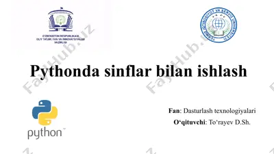 pythonda sinflar bilan ishlash — PPTX