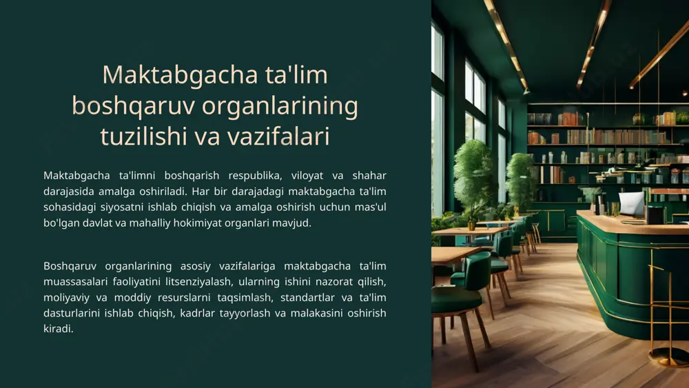 izgacha orttirish vazifasi qo‘yilgan. shu bilan birga, mtv tomonidan ta’lim muassasalari quvvatlarining kuchaytirilishi davom ettiriladi: 2021-yilga kelib o‘rinlar miqdori yangi mtmlarni ochish hisobiga 56,8 foizga (2030-yilga kelib — 132,3 foizga) ortadi, hamda davlat-xususiy sherikligi va respublikaning chekka tumanlari uchun dolzarb muqobil maktabgacha ta’lim shakllari rivojlantiriladi. keyingi yillarda pedagogik va boshqaruv kadrlariga alohida e’tibor qaratilmoqda. ishlar ikki yo‘nalishda olib boriladi: pedagoglar miqdorini orttirish va maktabgacha ta’lim tizimi xodimlarini tayyorlash, qayta tayyorlash, malakasini oshirish va rivojlantirishda yangi yondashuvlarni tatbiq etish. konsepsiya bilan belgilangan maqsadli ko‘rsatkichlar respublika miqyosidan viloyat, tuman va shahar darajasigacha tushadi hamda ushbu natijalarga erishish uchun qay miqdorda mablag‘larining zarurligi to‘g‘risidagi hisob-kitoblar bilan asoslanadi. bizning fikrimizcha nodavlat ta’lim muassasalari faoliyatini takomillashtirish va ularning to‘laqonli faoliyat ko‘rsatishi uchun huquqiy bazani mustahkamlash mamlakatimizda ta’lim sohasining yanada rivojlanishiga xizmat qiladi.mtt dagi murabbiy va tarbiyachilarning shaxsiy xislatlariga ularning bolalar jamoasidagi vazifalari, ularning ish faoliyatidagi fidoyiligi, bolasevarligi, bolaning istiqboliga qiziqishlari bilan aniqlanadi. umuman olganda, mtt …