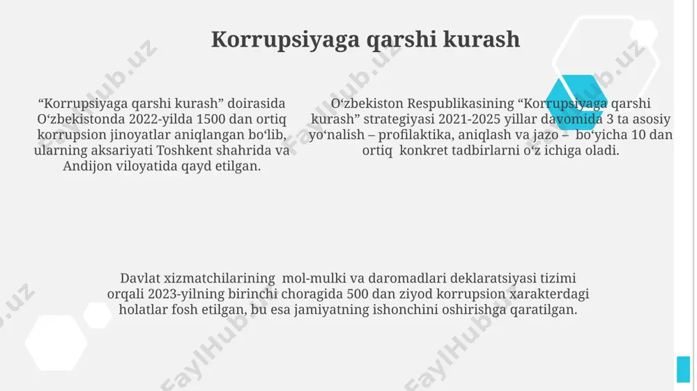 kilotlari tomonidan o'tkazilgan so'rovnomalar natijalariga ko'ra, toshkent shahrida 70% dan ortiq fuqarolar davlat organlari faoliyatiga jamoatchilik nazoratini kuchaytirish tarafdori. 2023-yilgi hisobotlarga ko'ra, o'zbekistonning 5 ta viloyatida fuqarolarning davlat organlari faoliyatiga nazorat qilish darajasi 15% ga oshgan, bu esa elektron hukumat tizimlarining joriy etilishi bilan bog'liq. davlat xizmatlarining shaffofligini ta'minlash bo'yicha taqdim etilgan 30 dan ortiq takliflarning samarqand shahrida amalga oshirilishi fuqarolarning ishonchini oshirishga va korruptsiyani kamaytirishga yordam beradi. mustaqil nazorat organlari mustaqil nazorat organlari, masalan, o‘zbekistondagi oliy sud kabi, 200 dan ortiq sudya va 5000 dan ziyod xodimlar bilan, qonun ustuvorligini ta’minlash va davlat organlari faoliyatini nazorat qilishda muhim rol o‘ynaydi. mustaqil nazorat organlarining samaradorligi, xususan, viloyatlardagi prokuratura organlari tomonidan olib boriladigan tekshiruvlar soni va natijalari, ya’ni 2022 yilda toshkent viloyatida 300 dan ortiq tekshiruv o‘tkazilishi orqali baholanishi mumkin. o‘zbekiston respublikasining konstitutsiyasi va qonunlariga muvofiq faoliyat yuritadigan mustaqil nazorat organlari, jumladan, auditorlik palatasi, davlat byudjeti mablag‘larining 15% dan ortiq qismini …