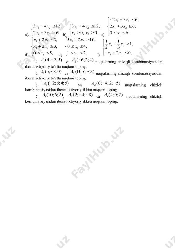 xj =-+-+® --++= ì ï ++--= ï í -+++= ï ï ++-= î ³= 1 (4;2;5) a - 2 (6;2;4) a - 1 (5;8;0) a - 2 (10;6;2) a - 1 (2;6;4;5) a - 2 (0;4;2;5) a -- 1 (10;6;2) a 2 (2;4;8) a -- 3 (4;0;2) a . 0 x , p x p x p x p x p x p x p x p min, x c f 0 7 7 6 6 5 5 4 4 3 3 2 2 1 1 ³ = + + + + + + ® × =