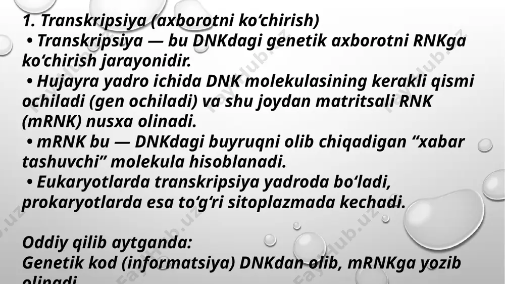 arshilikni boshqarish: oqsil biosintezini ingibitsiya qiluvchi moddalar yordamida bakteriyalarni qarshilik ko‘rsatishga moyil bo‘lgan sharoitlarda davolash mumkin. 3. kancer va o‘sma kasalliklarini davolashda • oqsil biosintezi ingibitorlari kancer terapiyasida qo‘llanilishi: ba’zi kancer dori vositalari oqsil biosintezini to‘xtatib, hujayralarning ko‘payishini to‘xtatadi. • rapamisin: rapamisinni ba’zi o‘sma kasalliklarida qo‘llash orqali o‘simta hujayralarining o‘sishini cheklash mumkin. • everolimus: everolimus o‘simta hujayralarining proliferatsiyasini to‘xtatish uchun foydalaniladi. 4. boshqa kasalliklar va tadqiqotlarda • biologik tadqiqotlar: oqsil biosintezi ingibitorlari ilmiy tadqiqotlarda ham keng qo‘llaniladi. ular orqali hujayra hujayralarining oqsil sintezi, gen ekspressiyasi va boshqa biologik jarayonlar o‘rganiladi. • immunsupressiv dorilar: ba’zi dorilar, masalan, sirolimus, immun tizimini cheklash uchun, oqsil biosintezini ingibitsiya qilishi mumkin. bu dori transplantatsiya jarayonida qabul qilinadigan dorilardandir. umumiy xulosa: oqsil biosintezi ingibitorlari — bu hujayralarda oqsil ishlab chiqarilishini to‘xtatib yoki sekinlashtirib, bakteriyalarni o‘ldiradigan yoki ularning ko‘payishini to‘xtatadigan moddalar hisoblanadi. ular bakterial infeksiyalar, ba’zi o‘sma kasalliklari va genetik o‘zgarishlar bilan bog‘liq kasalliklarni davolashda keng qo‘llaniladi. …