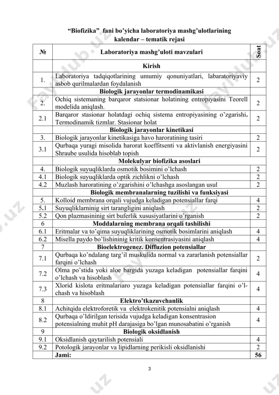 to’liq organizmgacha o’rganadigan fandir. tirik organizimda sodir bo’ladigan turli jarayonlarning murakkabligiga va o’zaro bog’liqligiga qaramasdan, ular ichidagi fizik jarayonlarni ajratib ko’rsatish mumkin. masalan, qon aylanishi- bu jarayon suyuqlikning oqimi (gidrodinamika), tomirlar bo’ylab elastik to’lqinlarning tarqalishi (akustika), yurakning ishi va quvvati (mexanika), biopotensiallar generasiyasi (elektr), nafas olishda gazlarning harakati (aerodinamika), issiqlik uzatilishi (termodinamika), bug’lanish (fazoviy o’tishlar) va hokazo fizikaning bo’limlarida o’rganiladi. tirik organizimda fizik mikrojarayonlardan tashqari molekulyar jarayonlar ham sodir bo’ladi va ular biologik tizimlarning holatini belgilaydi. bunday mikrojarayonlarning fizikasini tushunish organizim holati, ba’zi bir kasalliklarning tabiatini anglash, dorilarning ta’sirini va shu kabilarni to’g’ri baholash uchun zarurdir. kasalliklarga tashxis qo’yish biologik tizimlarni tadqiq qilishning fizik usullari, prinsiplari va g’oyalaridan foydalanishga asoslangan. ko’pgina zamonaviy tibbiy asboblar tuzilishiga ko’ra fizik asboblardir, ulardan qon bosimini o’lchash, organizim ichkarisidagi tovushlarni eshitish, ichki organlarning kasal yoki sog’ligi haqida axborot olish, issiqlikdan kengayishga asoslangan termometrlar esa tibbiyotda keng tarqalgan tahlil qilish asboblaridir. hozirgi davrda texnika va elektronikaning …