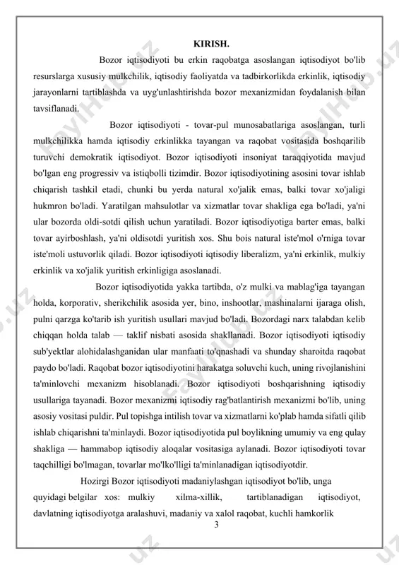 akterlaydi, lekin uning taraqqiyoti shu bilan cheklanmaydi. bozor iqtisodiyoti modellari — bozor iqtisodiyotining turlari. bozor iqtisodiyoti modellari modelning iqtisodiy rivojlangan mamlakatlarga xos bo'lgan aralash iqtisodiyot, ijtimoiy bozor xo'jaligi va korporativ iqtisodiyot ko'rinishlari mavjud. iqtisodiy tizim - iqtisodiy mahsulotni ishlab chiqarish, taqsimot, ayirboshlash va iste'mol jarayonida paydo bo'ladigan asosiy iqtisodiy munosabatlarning shakl va mazmunini belgilab beradigan, mamlakatda tarixan paydo bo'lgan yoki joriy etilgan, amal qiladigan tamoyillar, qoidalar, qonun yo'li bilan mustahkamlangan normalar majmui. iqtisodiy tizim doirasida iqtisodiyot sub'yektlari, ishlab chiqarish omillari o'zaro munosabatga kirishadilar va bu munosabatlar ma'lum qonun- qoidalarga binoan boshqariladi. iqtisodiy tizim faoliyati mulk, pul va pul tizimi, davlat va nodavlat tashkilotlari, korxona, soliq, daromad, reja, foyda kabi bir qator vositalar yordamida tashkil qilinadi. mavzuning dolzarbligi-har bir korxona o`z foydasini oshirishni ko`zlaydi albatta va buning uchun esa o`sha korxona o`z xarajatlarini maksimal darajada qisqartirib daromadini esa maksimal darajagacha olib chiqa olsa erishadi. bunday mahsulotlarni ishlab chiqarish uchun esa korxona …