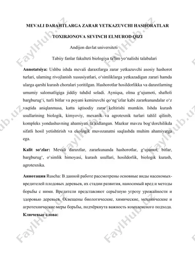 mevali daraxtlarga zarar yetkazuvchi hashorotlar — DOCX