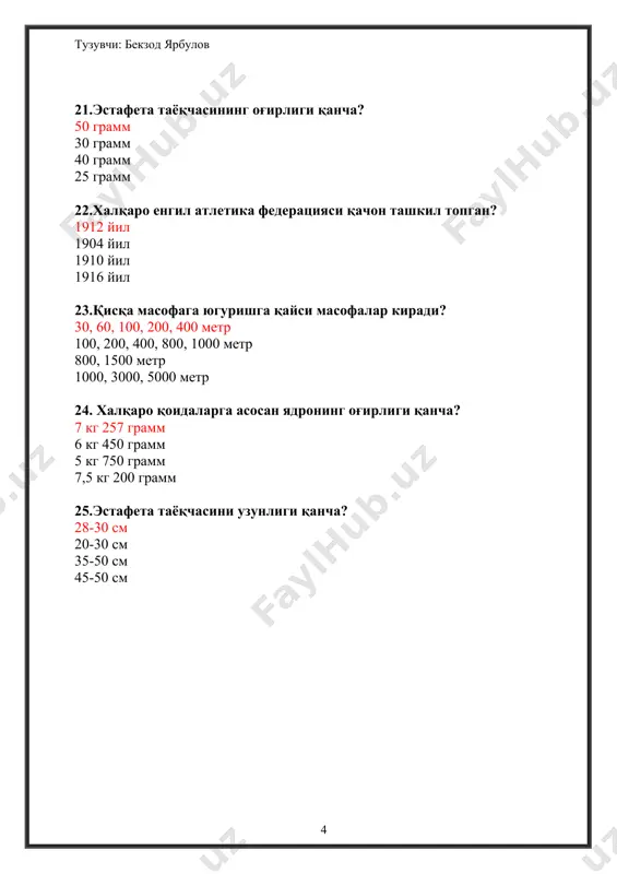 engil atletikadan test savollar va javoblari - Page 4