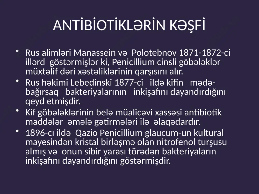 antibiotiklər. molekulunda qlükozid rabitəsi olan bioloji aktiv maddələr aminoqlükozidli antibiotiklər deyilir. bunlara steptomitsin, neomitsin, kanamitsin, genatomitsinlər, hiqromitsin və s. aiddir. bu qrup antibiotiklər çox böyük praktiki əhəmiyyətə malikdirlər. streptomitsin. streptomitsin ilk dəfə 1943-cü ildə ratner universitetin mikrobiologiya laboratoriyasında şate, buş v vaksman tərəfindən streptomyces griseus kulturasından alınmışdır. streptomitsin onu əməl gətirən streptomyces cinsli mikroorqanizmin adı ilə əlaqədar olaraq adlandırılmışdır. di̇qqəti̇ni̇zə görə təşəkkürlər ! image1.png image2.png image3.png image4.png /docprops/thumbnail.jpeg