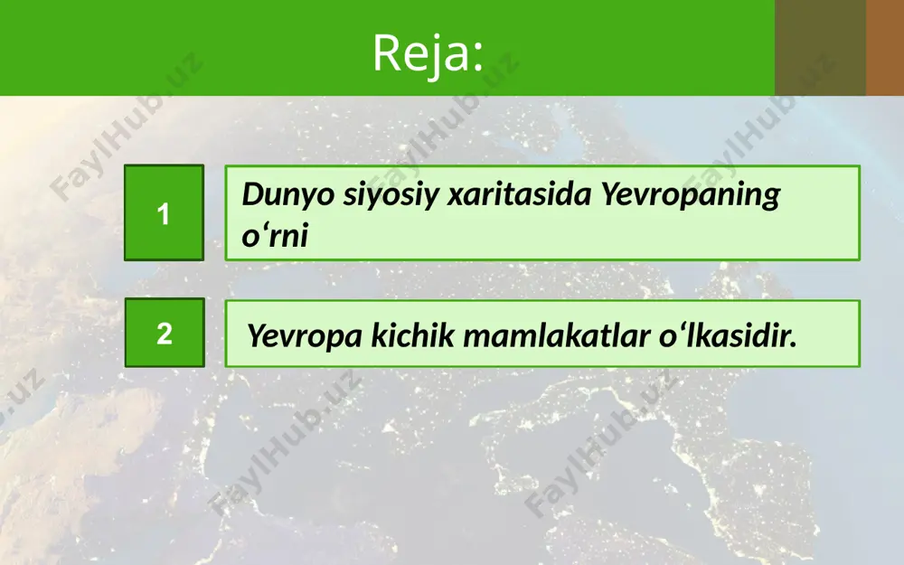 ning jahon yim dagi ulushi 16805 mlrd. dollarni yoki dunyodagi jami 85539 mlrd. dollarga teng shunday mamlakatlar qatoriga yana shvetsiya (1600 km), finlandiya (1160 km), fransiya (1000 km), buyuk britaniya (955 km), gfr (850 km) kiradi. shvetsiya buyuk britaniya yevropada jahon tarixida birinchi bor yevropa ittifoqi doirasida salkam o‘ttizta davlat birlashtirilib, ulkan miqyosda, yagona iqtisodiy va siyosiy makon shakllantirilmoqda. image2.jpg image3.jpeg image4.jpeg image5.png image6.jpeg image7.jpeg image8.jpeg image9.jpeg image10.jpeg image11.jpeg image12.jpeg image13.png image14.jpeg image15.jpeg image16.jpeg image17.jpeg image18.jpeg image19.jpeg image20.jpeg image21.jpeg image1.jpg