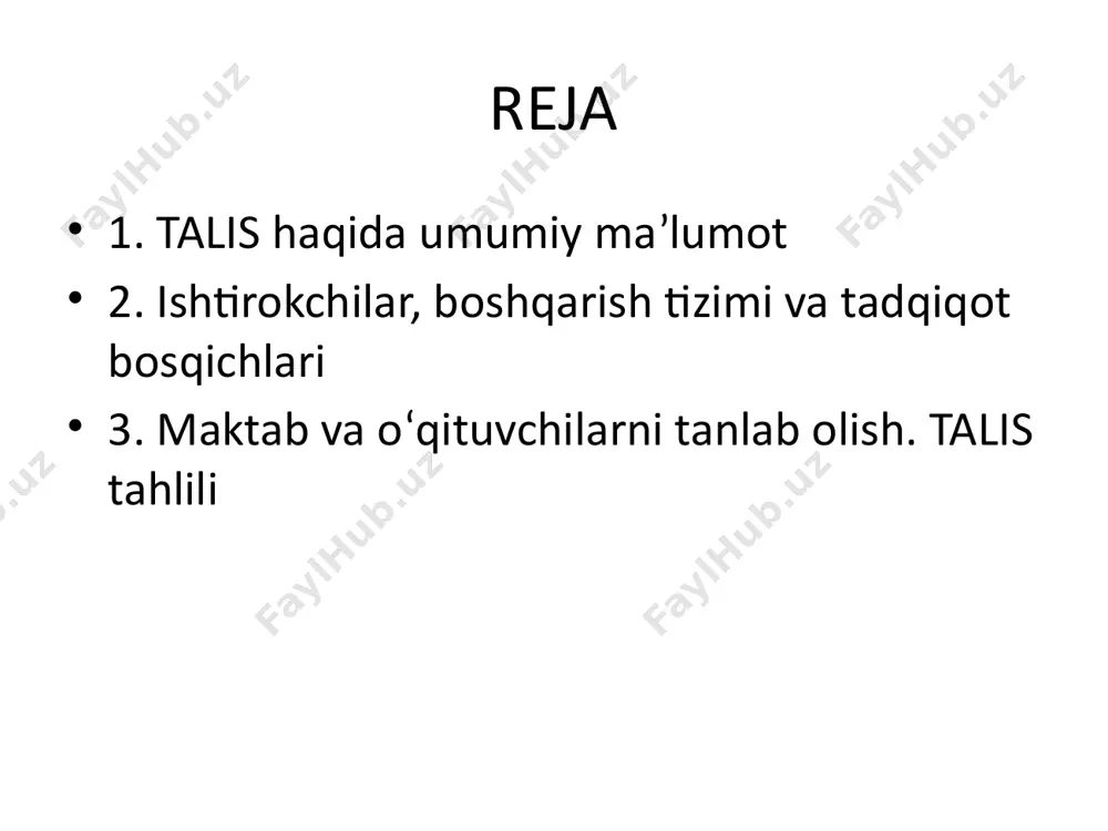 atlar: xitoy, malayziya, rossiya kasbiy rivojlanish uchun sharoit yaratish malaka oshirish – doimiy jarayon bo‘lishi lozim o‘qituvchilik kasbini jozibador qilish xulosa talis – o‘qituvchilar faoliyatini xalqaro darajada tahlil qilish vositasi o‘zbekiston uchun muhim tahlil va takomillashtirish manbasi o‘qituvchilik kasbini yuksaltirish va ta’lim sifatini oshirishga xizmat qiladi /docprops/thumbnail.jpeg